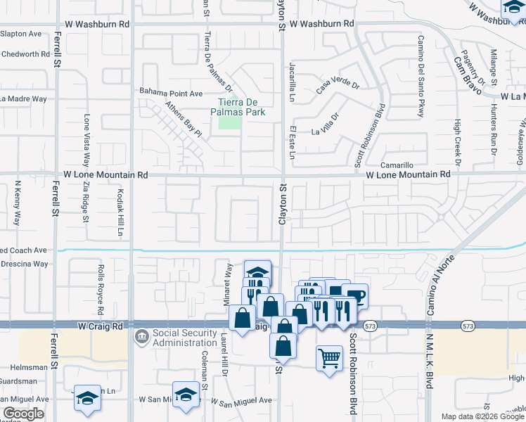 map of restaurants, bars, coffee shops, grocery stores, and more near 4640 North Mountain Snow Street in North Las Vegas