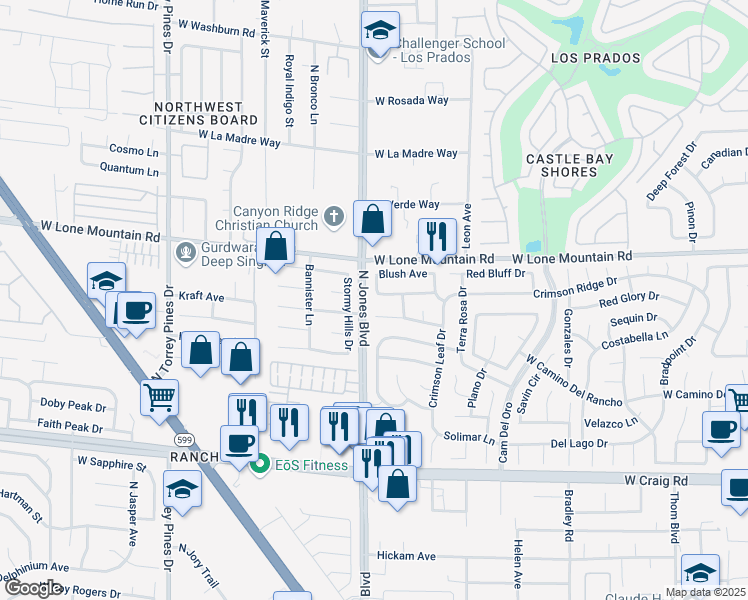 map of restaurants, bars, coffee shops, grocery stores, and more near 5924 Red Saturn Drive in Las Vegas