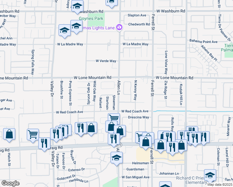 map of restaurants, bars, coffee shops, grocery stores, and more near 4640 Stearman in North Las Vegas