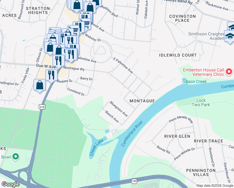 map of restaurants, bars, coffee shops, grocery stores, and more near 300 Berkley Drive in Nashville