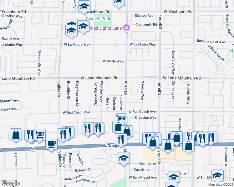 map of restaurants, bars, coffee shops, grocery stores, and more near 3800 Liberator Way in North Las Vegas