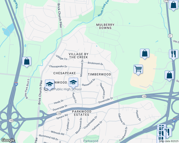 map of restaurants, bars, coffee shops, grocery stores, and more near 3005 Barbara Lynn Way in Nashville