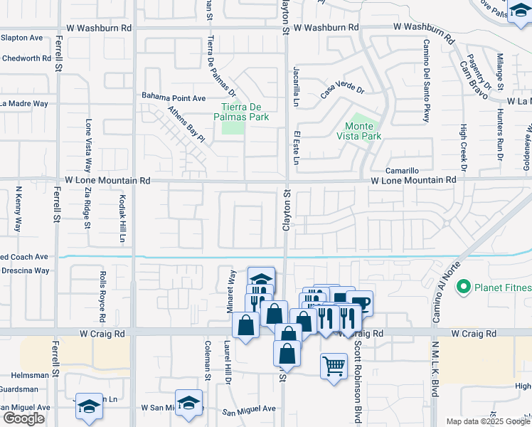 map of restaurants, bars, coffee shops, grocery stores, and more near 4640 North Mountain Snow Street in North Las Vegas