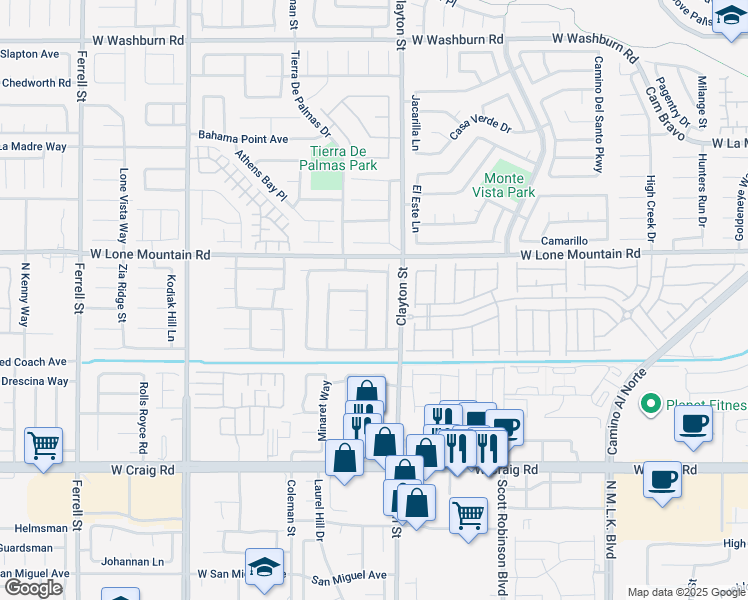map of restaurants, bars, coffee shops, grocery stores, and more near 4640 North Mountain Snow Street in North Las Vegas
