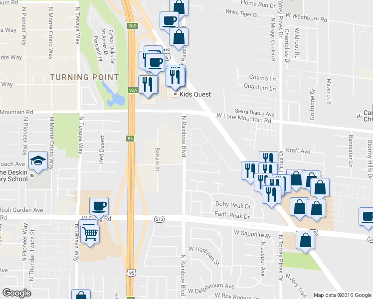 map of restaurants, bars, coffee shops, grocery stores, and more near 4650 North Rainbow Boulevard in Las Vegas