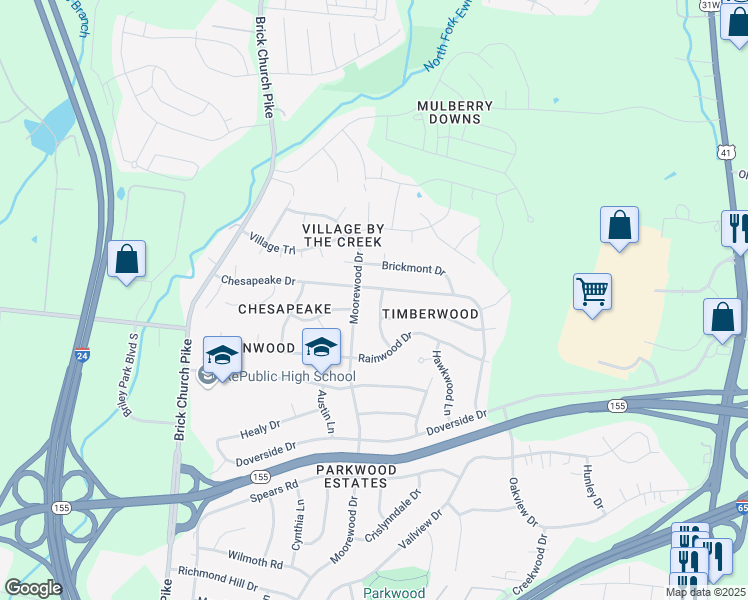 map of restaurants, bars, coffee shops, grocery stores, and more near 3004 Barbara Lynn Way in Nashville