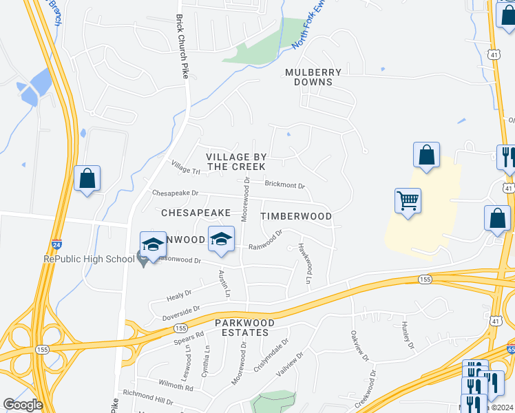 map of restaurants, bars, coffee shops, grocery stores, and more near 3004 Barbara Lynn Way in Nashville