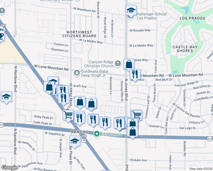 map of restaurants, bars, coffee shops, grocery stores, and more near 6209 Sadler Drive in Las Vegas