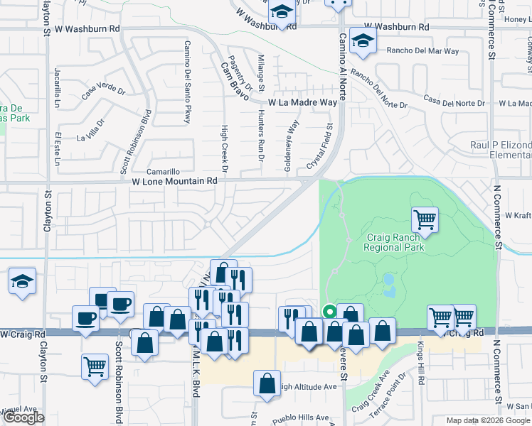 map of restaurants, bars, coffee shops, grocery stores, and more near 4724 Cactus Sun Lane in North Las Vegas