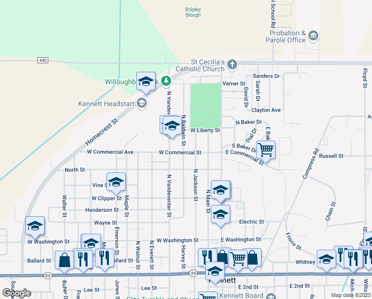map of restaurants, bars, coffee shops, grocery stores, and more near 918 N Baldwin St in Kennett