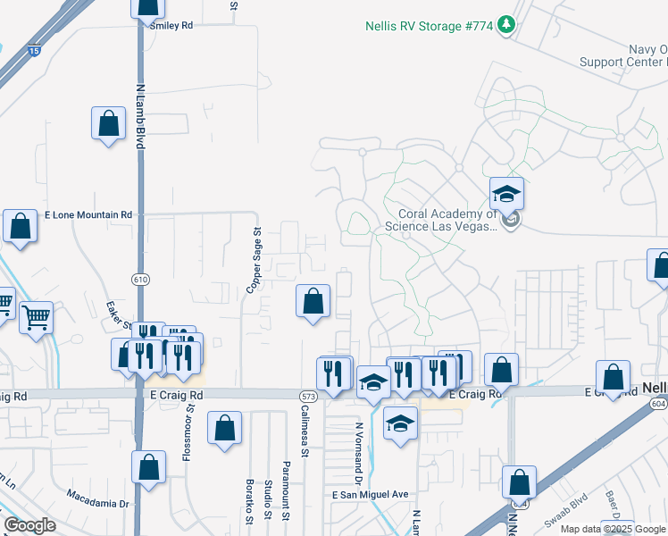 map of restaurants, bars, coffee shops, grocery stores, and more near 4730 East Craig Road in Las Vegas