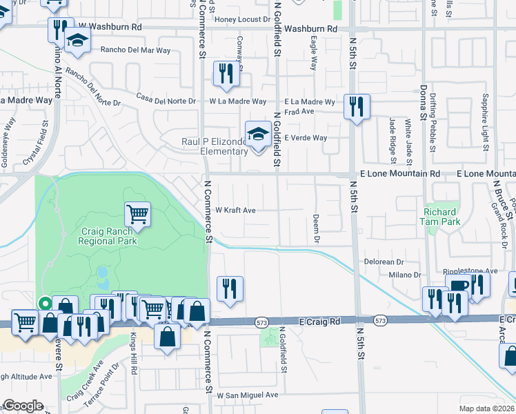 map of restaurants, bars, coffee shops, grocery stores, and more near 4705 Cedar Ranch Court in North Las Vegas