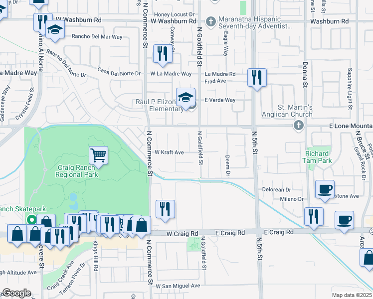 map of restaurants, bars, coffee shops, grocery stores, and more near 4705 Cedar Ranch Court in North Las Vegas