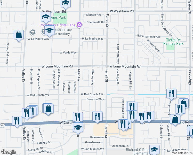 map of restaurants, bars, coffee shops, grocery stores, and more near 3471 West Lone Mountain Road in North Las Vegas