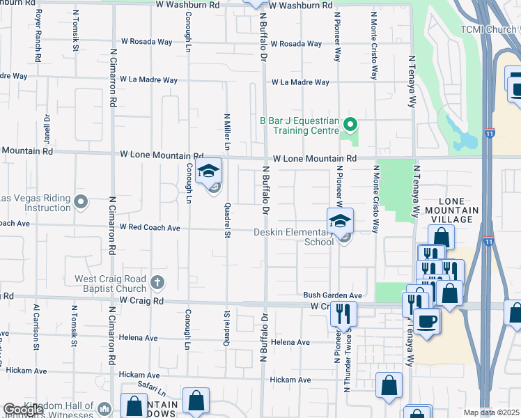 map of restaurants, bars, coffee shops, grocery stores, and more near 7541 Adobe Cliffs Circle in Las Vegas
