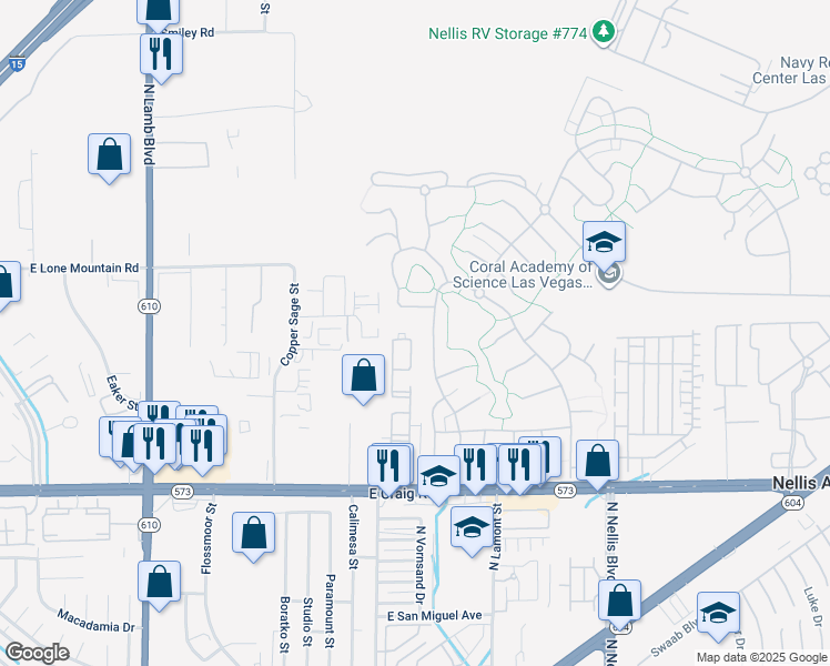 map of restaurants, bars, coffee shops, grocery stores, and more near 4730 East Craig Road in Las Vegas