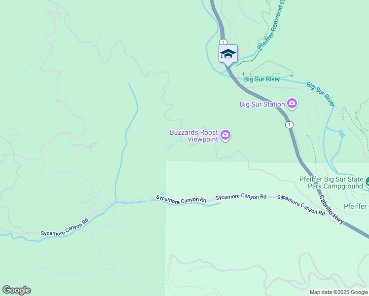 map of restaurants, bars, coffee shops, grocery stores, and more near 46190 Pfeiffer Ridge Road in Big Sur