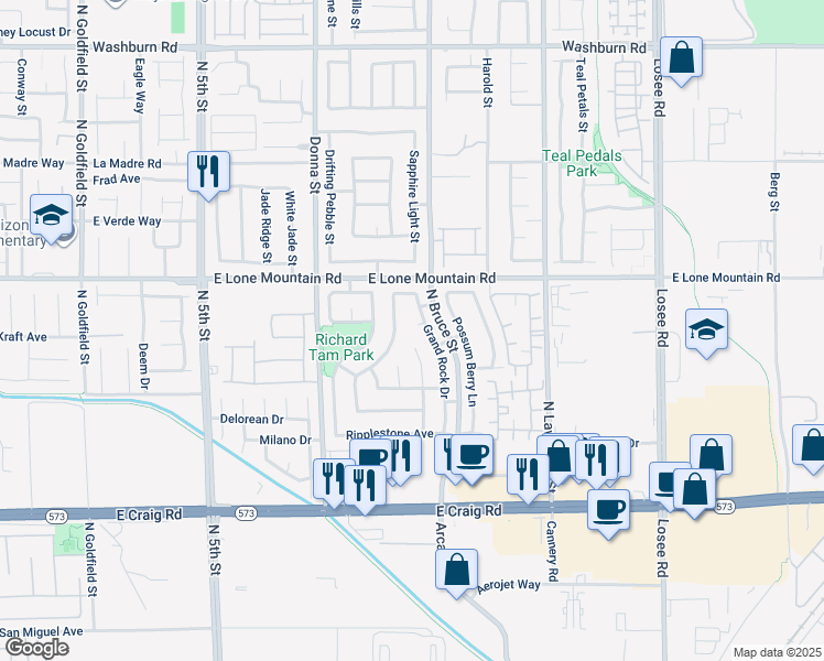map of restaurants, bars, coffee shops, grocery stores, and more near 1211 Pebble Crest Court in North Las Vegas