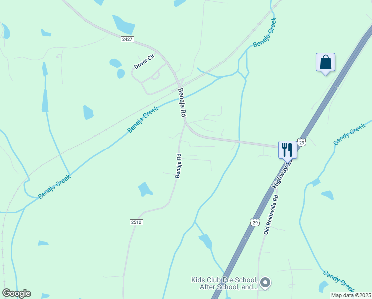 map of restaurants, bars, coffee shops, grocery stores, and more near 130 Mamie Lane in Reidsville