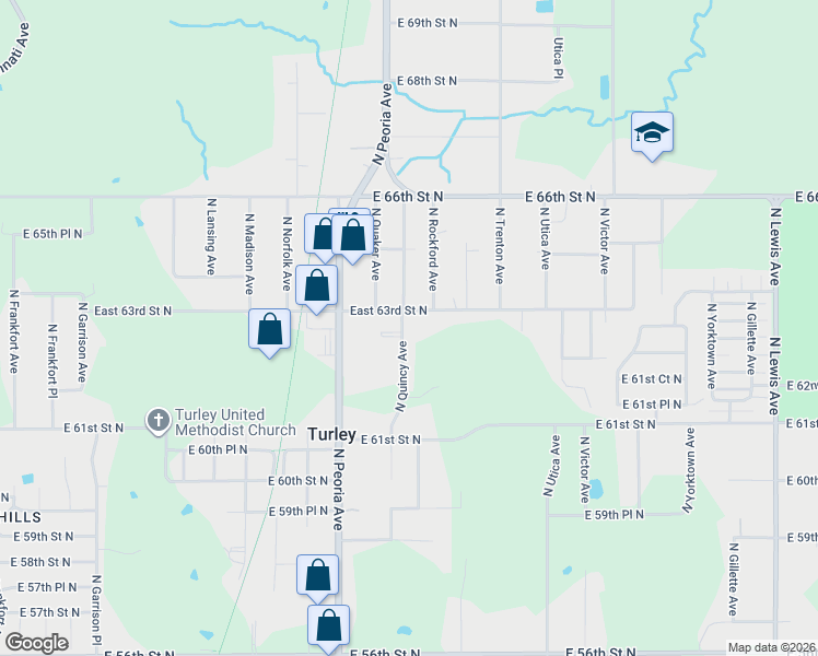 map of restaurants, bars, coffee shops, grocery stores, and more near 6302 North Quincy Avenue in Tulsa