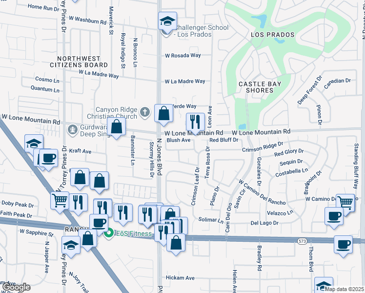 map of restaurants, bars, coffee shops, grocery stores, and more near 5816 Briar Rose Lane in Las Vegas