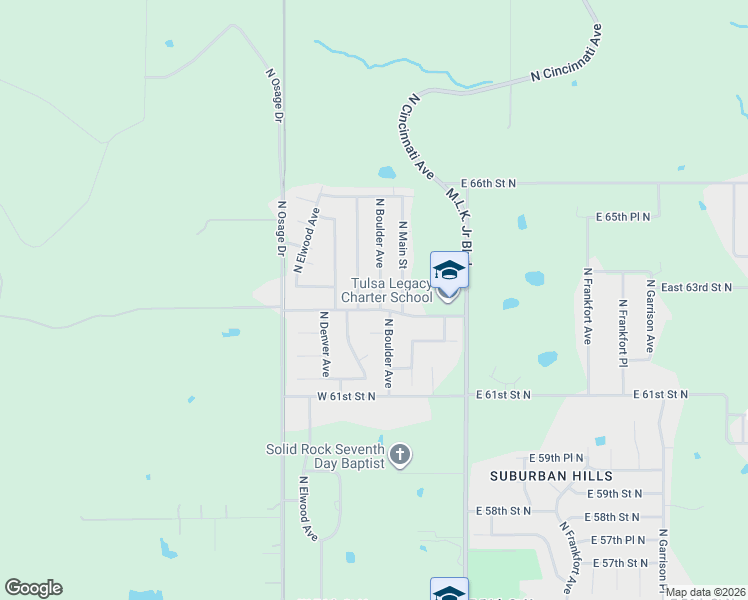 map of restaurants, bars, coffee shops, grocery stores, and more near 6321 North Boulder Avenue in Tulsa