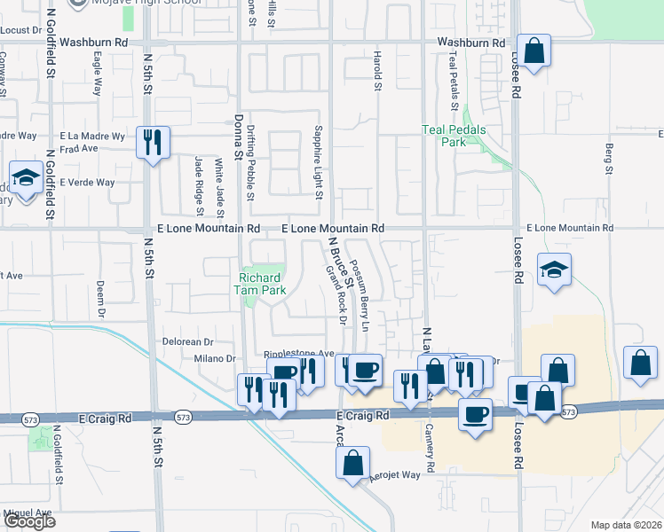 map of restaurants, bars, coffee shops, grocery stores, and more near 4708 Grand Rock Drive in North Las Vegas