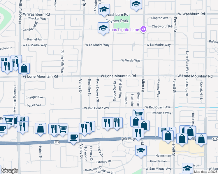 map of restaurants, bars, coffee shops, grocery stores, and more near 4005 Madrone Drive in North Las Vegas