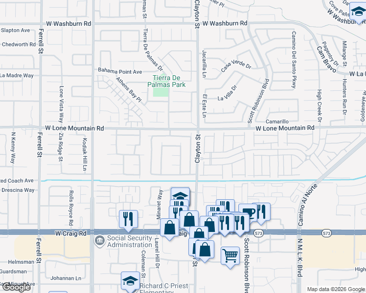 map of restaurants, bars, coffee shops, grocery stores, and more near 4731 North Mountain Snow Street in North Las Vegas