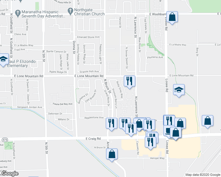 map of restaurants, bars, coffee shops, grocery stores, and more near 4728 Possum Berry Lane in North Las Vegas