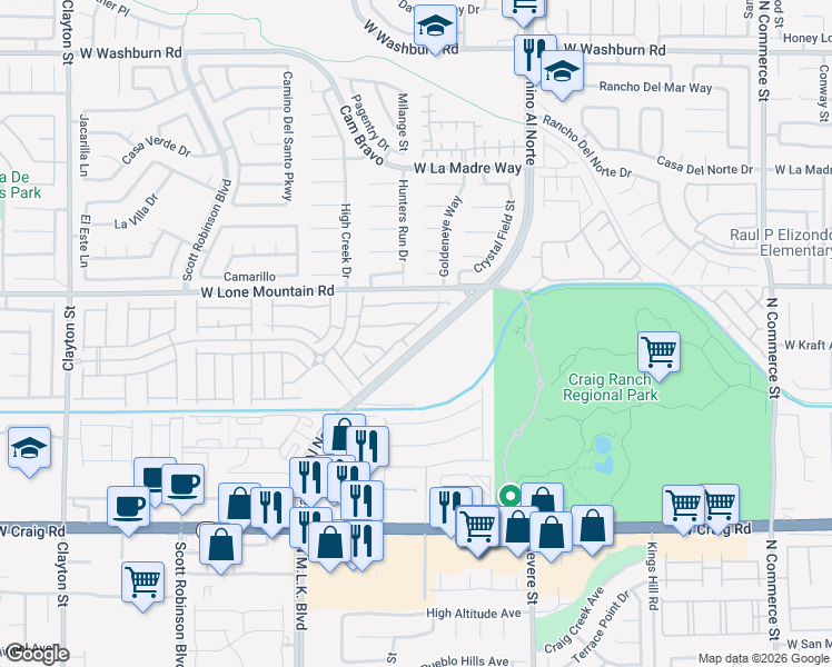 map of restaurants, bars, coffee shops, grocery stores, and more near 1106 Cactus Needle Avenue in North Las Vegas