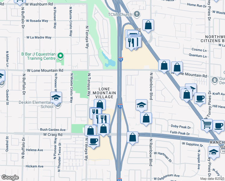 map of restaurants, bars, coffee shops, grocery stores, and more near 7001 Village Shore Court in Las Vegas