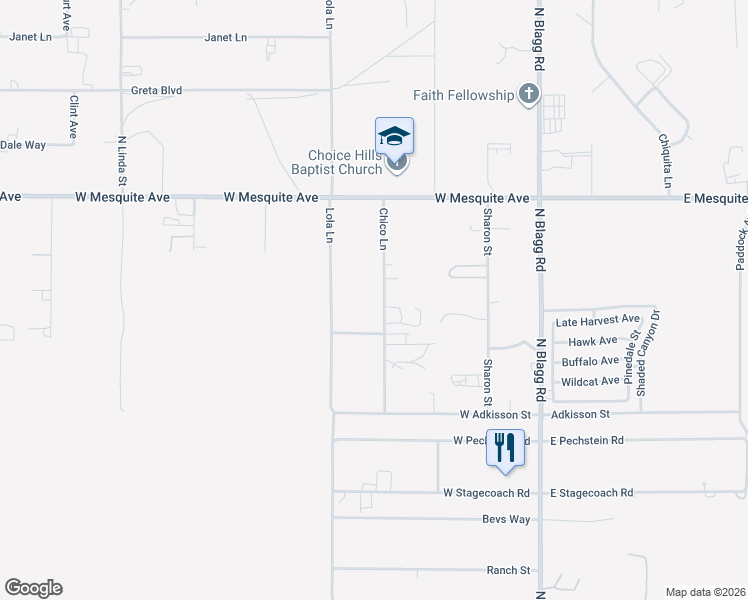 map of restaurants, bars, coffee shops, grocery stores, and more near 1760 Chico Lane in Pahrump