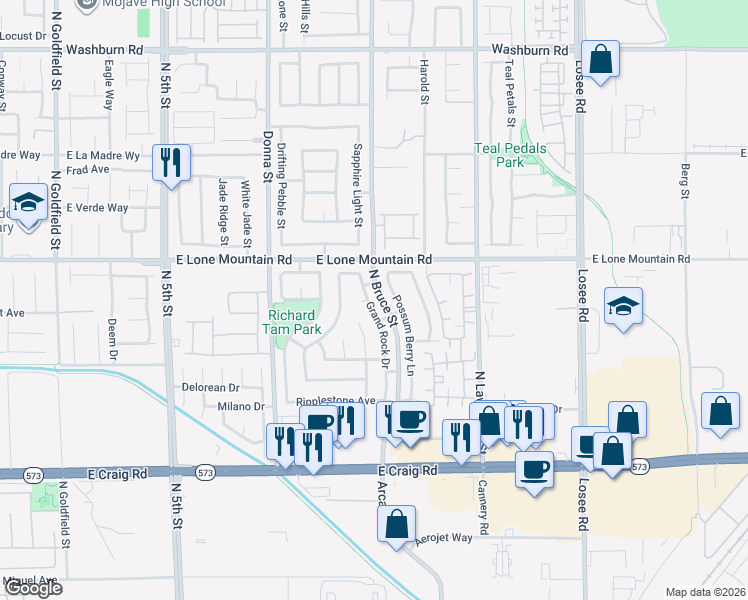 map of restaurants, bars, coffee shops, grocery stores, and more near 4708 Grand Rock Drive in North Las Vegas