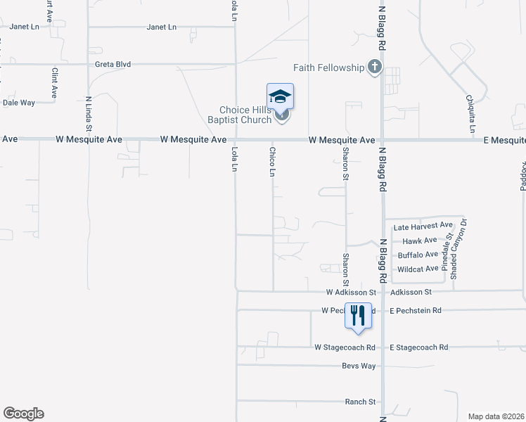 map of restaurants, bars, coffee shops, grocery stores, and more near 1760 Chico Lane in Pahrump
