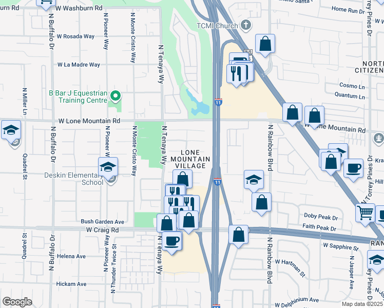 map of restaurants, bars, coffee shops, grocery stores, and more near 7033 Village Shore Court in Las Vegas