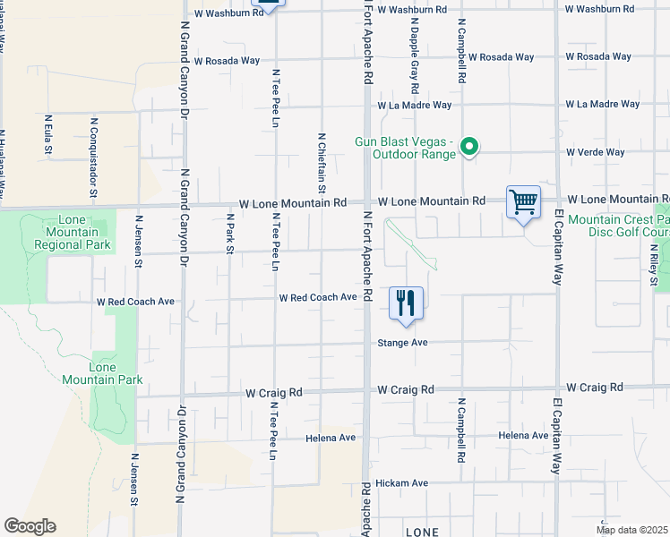 map of restaurants, bars, coffee shops, grocery stores, and more near 4670 North Chieftain Street in Las Vegas