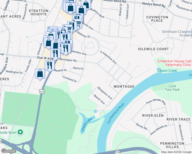 map of restaurants, bars, coffee shops, grocery stores, and more near 300 Berkley Drive in Nashville