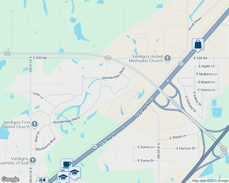 map of restaurants, bars, coffee shops, grocery stores, and more near 25304 Creek Bank Trail in Claremore