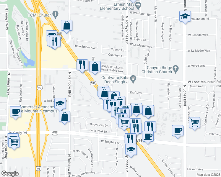 map of restaurants, bars, coffee shops, grocery stores, and more near 4749 North Priory Gardens Street in Las Vegas