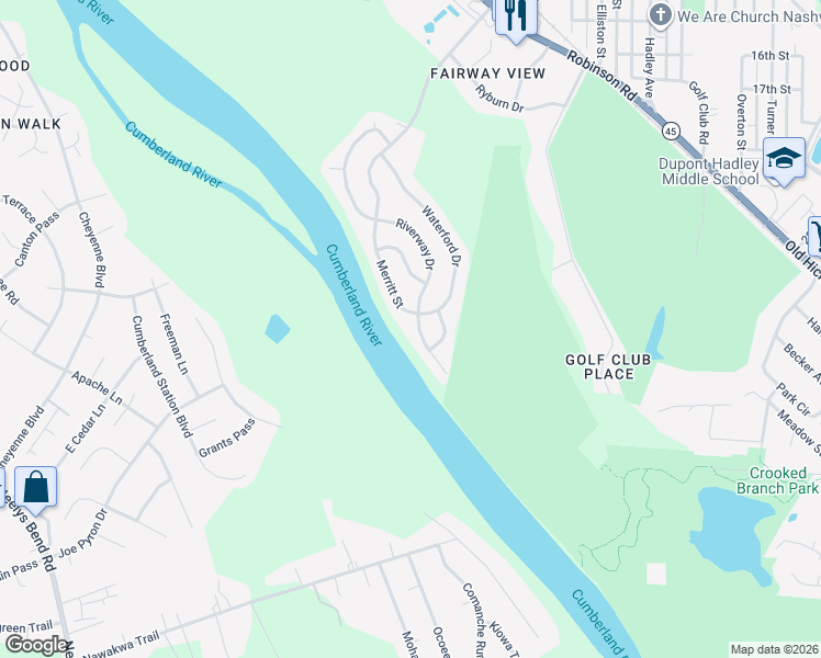 map of restaurants, bars, coffee shops, grocery stores, and more near 2047 Waterford Drive in Nashville