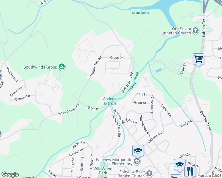 map of restaurants, bars, coffee shops, grocery stores, and more near 2515 Shields Ferry Rd in Morristown