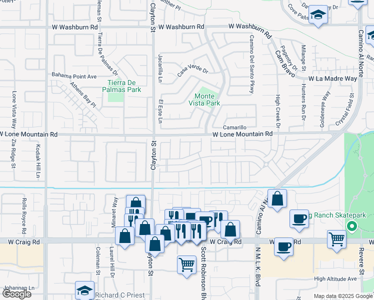 map of restaurants, bars, coffee shops, grocery stores, and more near 4715 Beautify Street in North Las Vegas