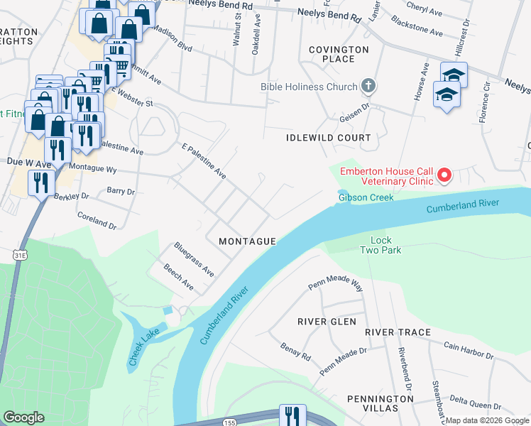 map of restaurants, bars, coffee shops, grocery stores, and more near 1109 Fernbank Drive in Nashville