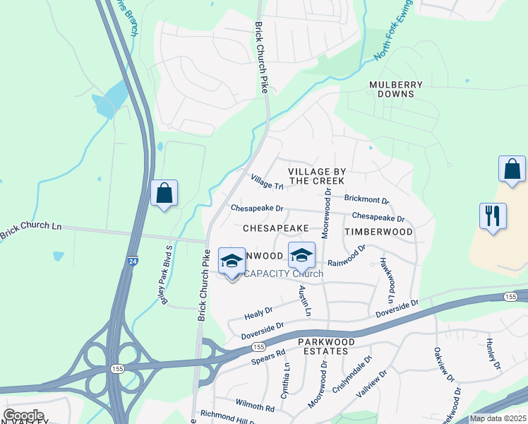 map of restaurants, bars, coffee shops, grocery stores, and more near 33 Chesapeake Drive in Nashville