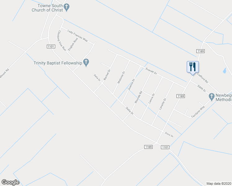 map of restaurants, bars, coffee shops, grocery stores, and more near 200 Melonie Drive in Elizabeth City