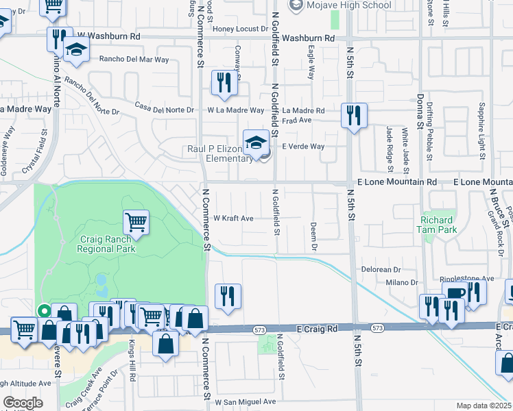 map of restaurants, bars, coffee shops, grocery stores, and more near 4717 Cedar Ranch Court in North Las Vegas