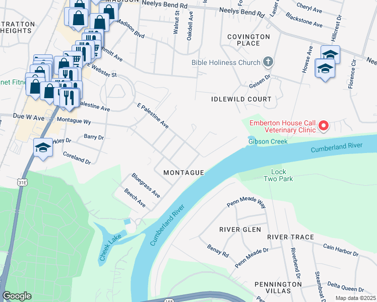 map of restaurants, bars, coffee shops, grocery stores, and more near 1113 Peter Pan Street in Nashville