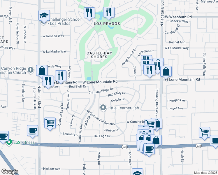 map of restaurants, bars, coffee shops, grocery stores, and more near 4701 Royal Sunset Court in Las Vegas
