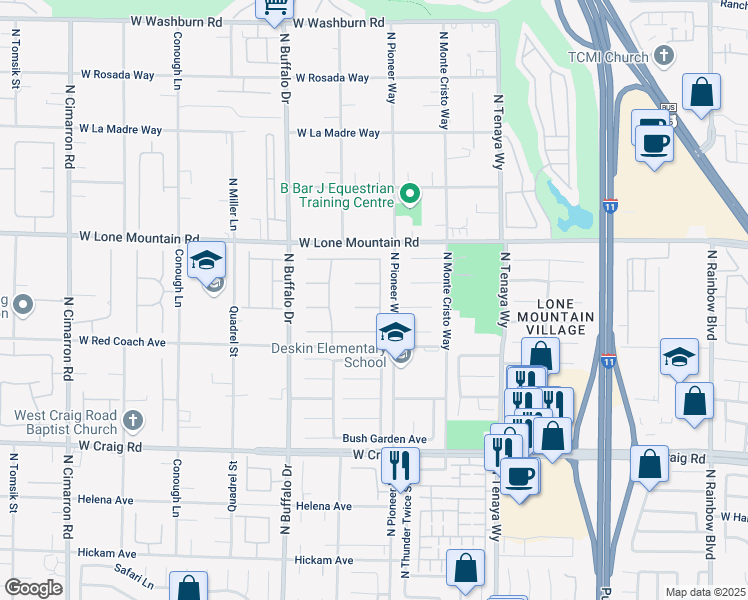 map of restaurants, bars, coffee shops, grocery stores, and more near 7435 Ute Meadows Circle in Las Vegas
